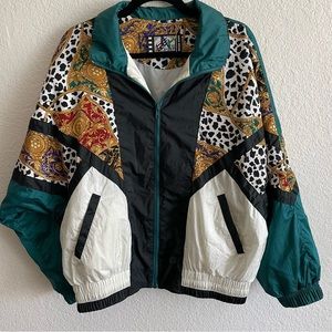 Vintage River Edge Track Jacket Cow and Floral Jacquard Mixed Print